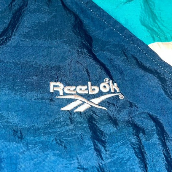 Vintage 90s Reebok Color Block Teal/Blue Windbreaker Jacket Men's Size Small - Picture 2 of 4